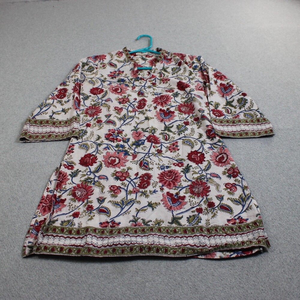 Anokhi Shirt Women XS White Floral Cotton Boho India Lightweight Tunic Lagenlook